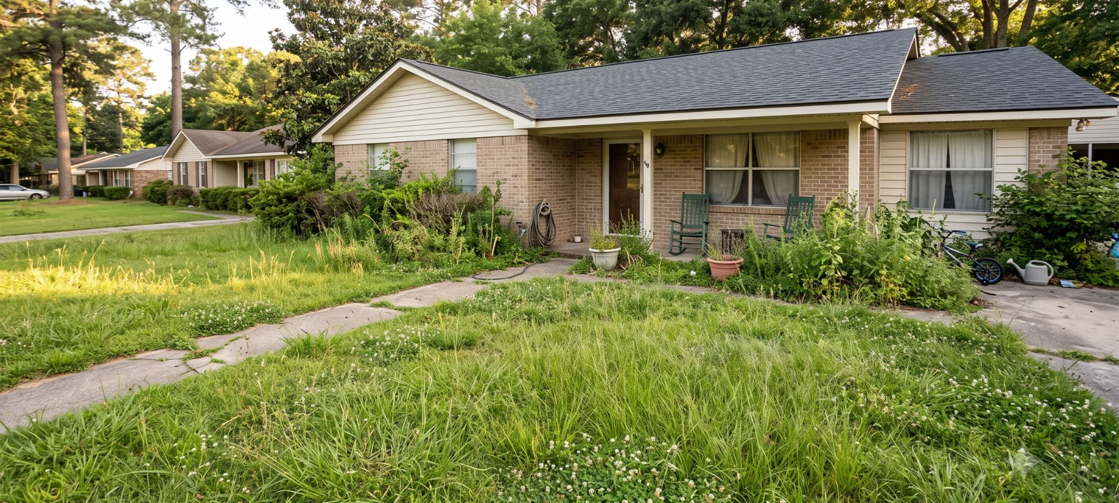 A CMGT manager and a homeowner talking easily on a driveway — enforcement done as a conversation
