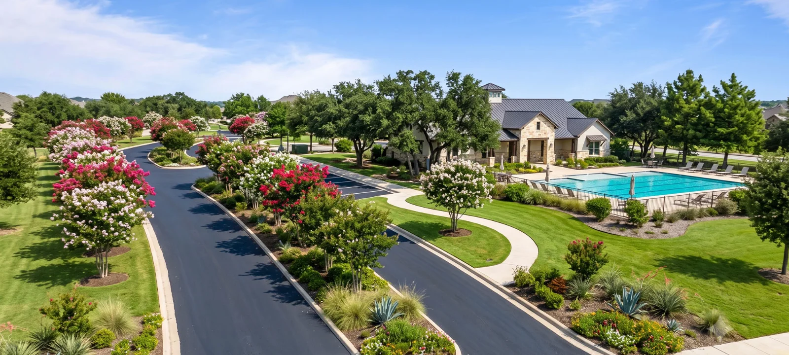 A well-kept community clubhouse and pool — the kind of shared assets a reserve study funds